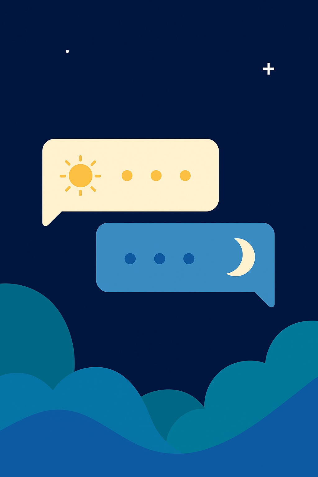 Day and night chat bubbles representing continuous care communication